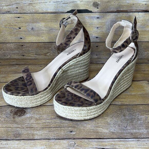 L’AGENCE New Elysee Suede Espadrille Wedge Sandals in Cheetah Size 9.5 (EU 40) - Picture 2 of 16